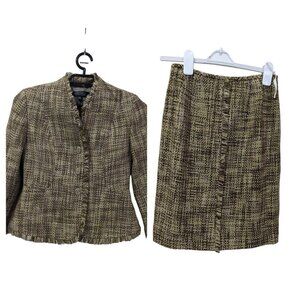 KASPER Womens Size 2Petite Suit Skirt & Jacket Blazer tan brown Tweed wool blend